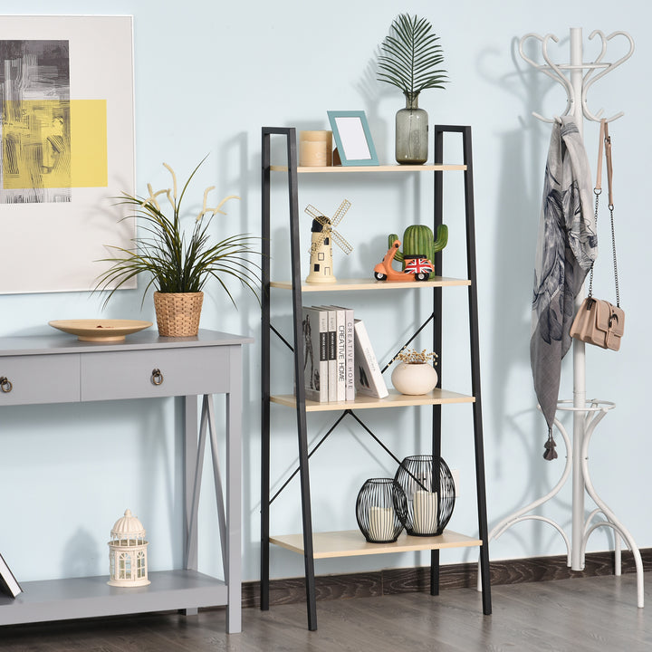 4-Tier Vintage Ladder Shelf Bookcase Wood Storage Rack Stand Plants Display Black natural