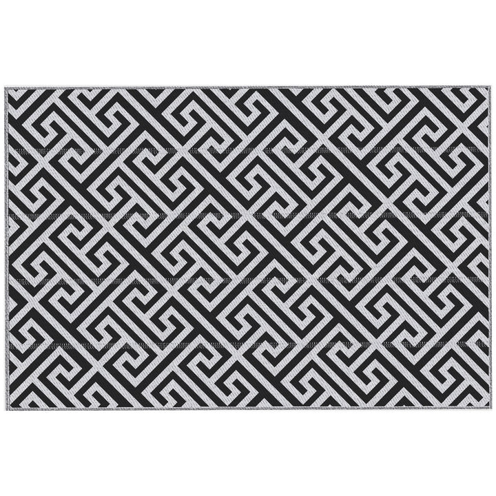 Outdoor Rug Reversible Mat Plastic Straw Rug 182 x 274 cm(6x9ft) , Black & White