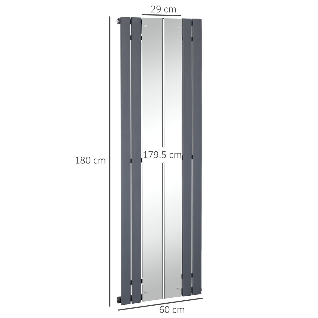 180 x 60cm Space Heater with Middle Mirror, Water-filled Heater for Home, Single-layer Horizontal Designer Radiators Quick Warm up Living room