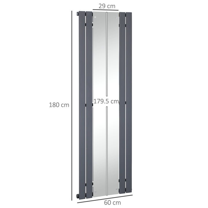 180 x 60cm Space Heater with Middle Mirror, Water-filled Heater for Home, Single-layer Horizontal Designer Radiators Quick Warm up Living room