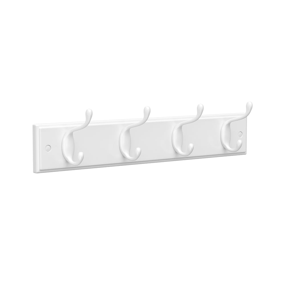 White Wall-Mounted Coat Rack with 4 Metal Hooks