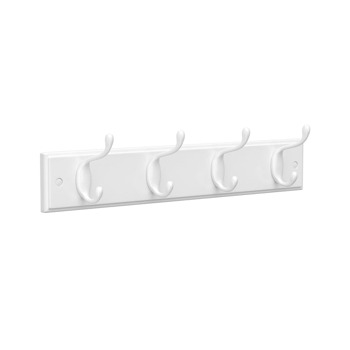 White Wall-Mounted Coat Rack with 4 Metal Hooks