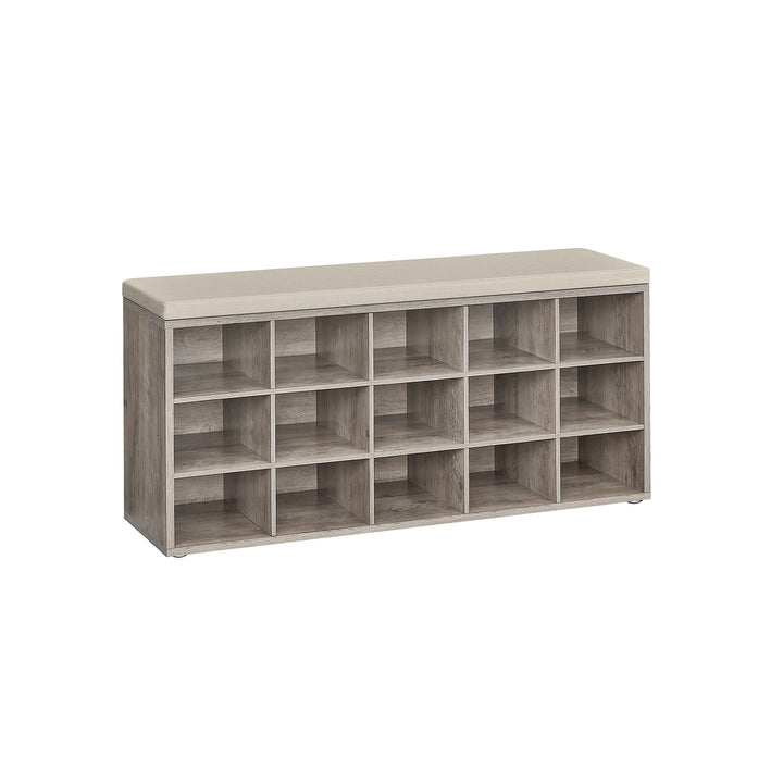 Shoe Bench with Cushion,15 Compartments - Heather Greige