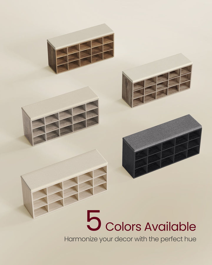 Shoe Bench with Cushion,15 Compartments - Heather Greige
