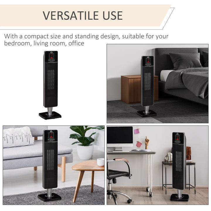 HOMCOM Ceramic Tower Heater Oscillating Space Heater w/ Remote Control 8hrs Timer Tip-Over Overheat Protection 1000W/2000W-Black