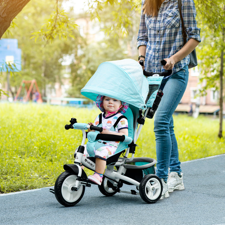 Kids Trike Push Bike with Push Handle, Canopy for 1-5 Years, Green