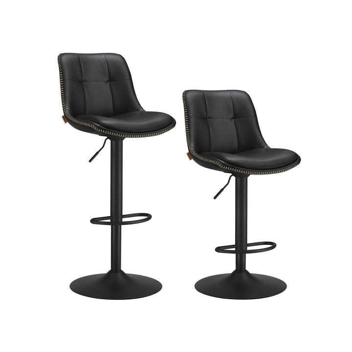 Set of 2 Bar Stools with Backrests and Footrests Ink Black