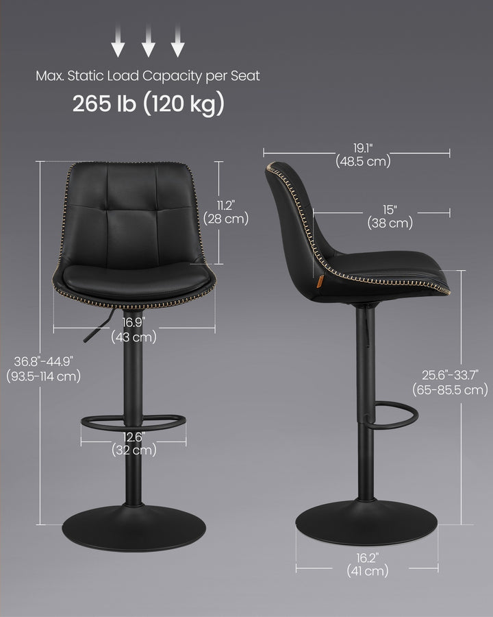 Set of 2 Bar Stools with Backrests and Footrests Ink Black