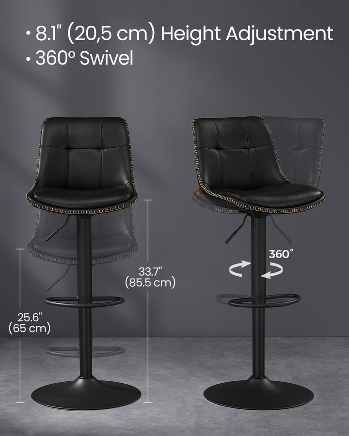 Set of 2 Bar Stools with Backrests and Footrests Ink Black