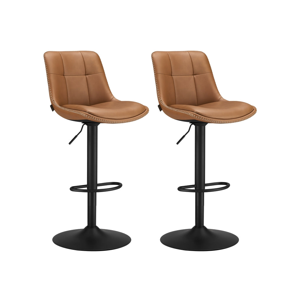 Set of 2 Bar Stools with Backrests and Footrests Caramel Brown
