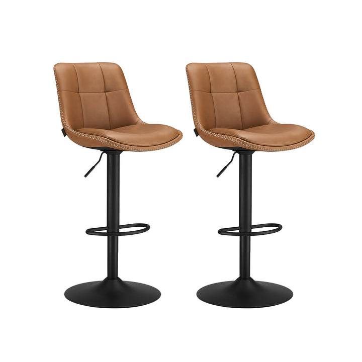 Set of 2 Bar Stools with Backrests and Footrests Caramel Brown