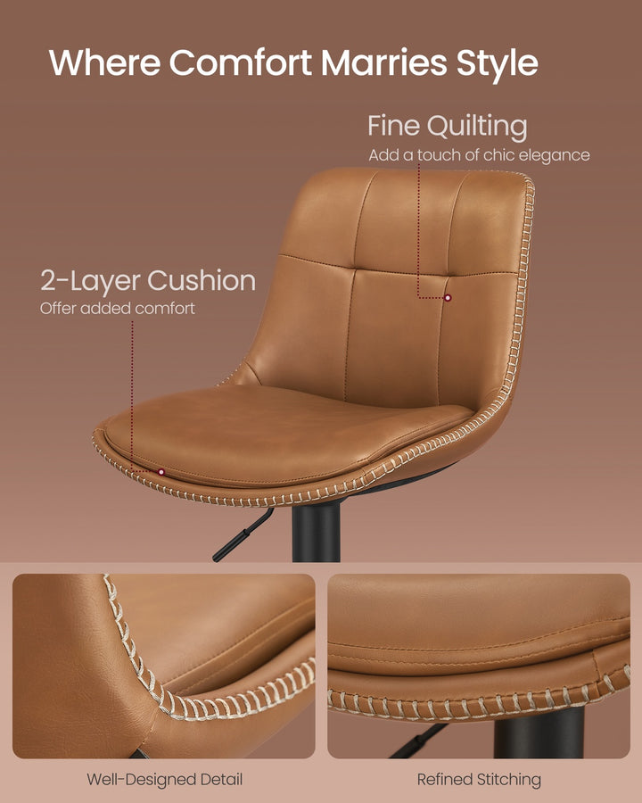 Set of 2 Bar Stools with Backrests and Footrests Caramel Brown