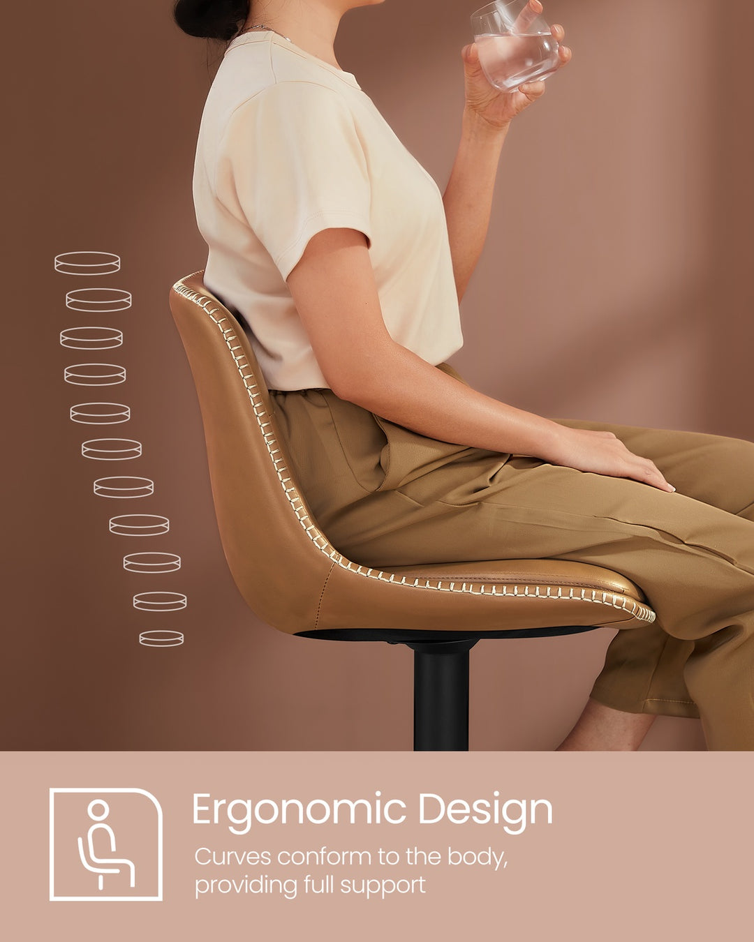Set of 2 Bar Stools with Backrests and Footrests Caramel Brown