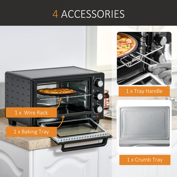 Mini Oven, 21L Countertop Electric Grill, Toaster Oven with Adjustable Temperature, Timer, Baking Tray and Wire Rack, 1400W