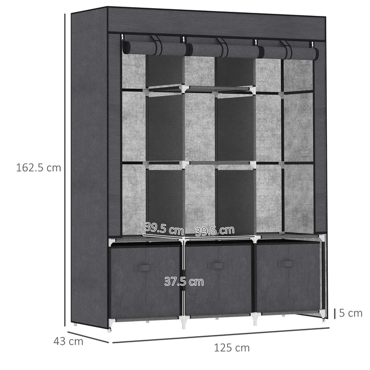 Fabric Wardrobe, Portable Wardrobe with 5 Shelves, Dark Grey