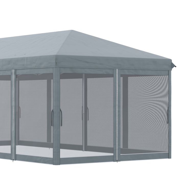 6 x 3m Pop Up Canopy, Outdoor Canopy Shelter, Marquee Party Wedding Tent with 6 Mesh Walls and Carry Bag, Grey