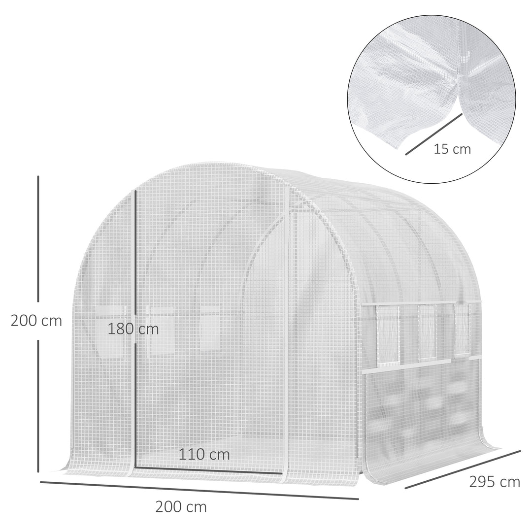 Outsunny 3 x 2 x 2m Walk-in Tunnel Greenhouse, Polytunnel Tent with PE Cover, Zippered Roll Up Door and 6 Mesh Windows, White