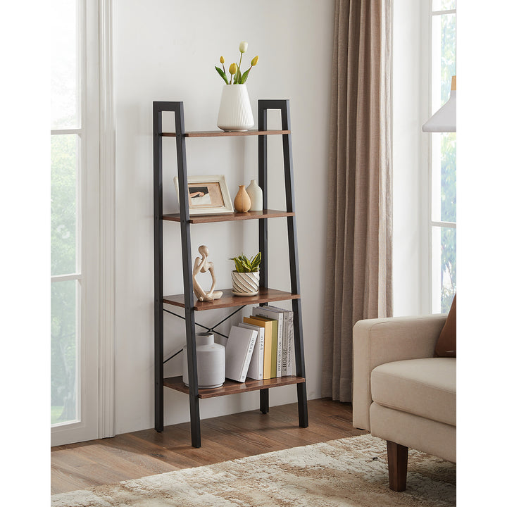 4-Tier Ladder Shelf Steel Frame - Hazelnut Brown