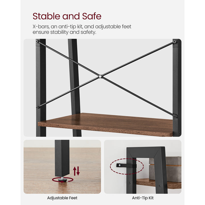 4-Tier Ladder Shelf Steel Frame - Hazelnut Brown