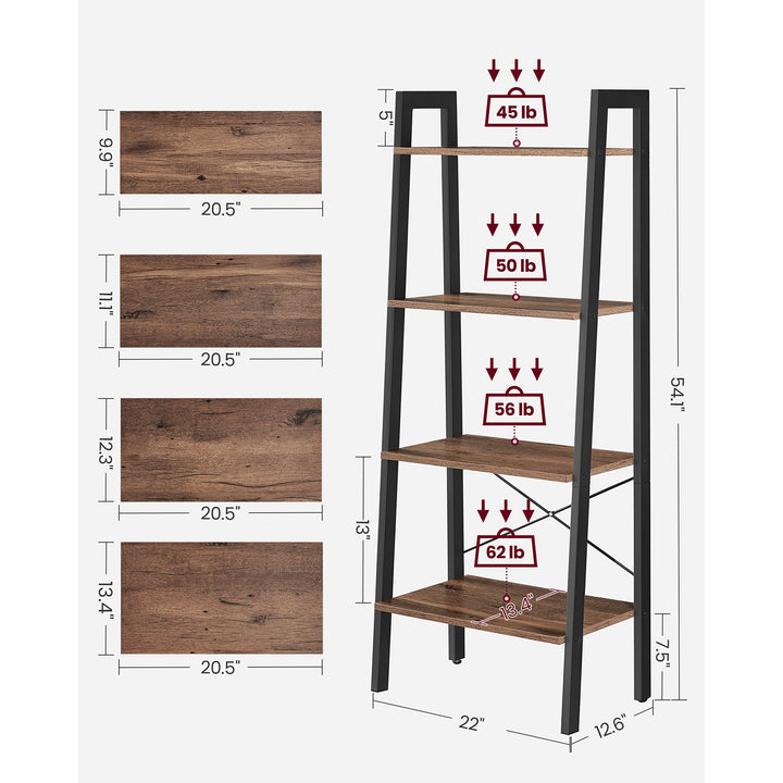 4-Tier Ladder Shelf Steel Frame - Hazelnut Brown