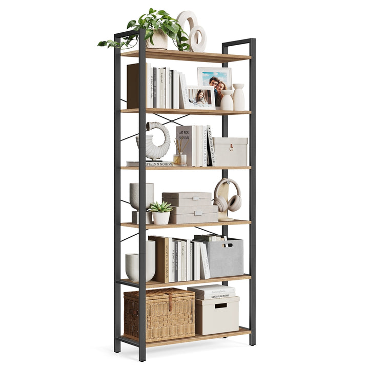 6-Tier Tall Bookshelf Special Walnut and Black 30 x 80 x 186 cm