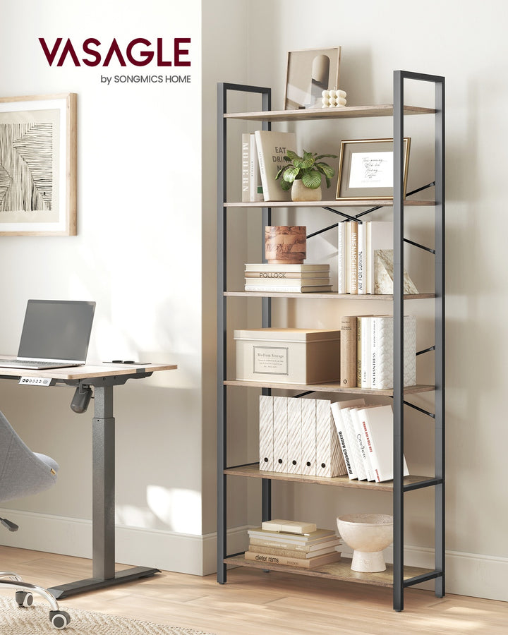 6-Tier Tall Bookshelf Special Walnut and Black 30 x 80 x 186 cm