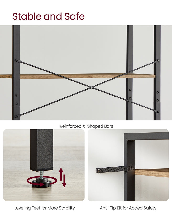 6-Tier Tall Bookshelf Special Walnut and Black 30 x 80 x 186 cm