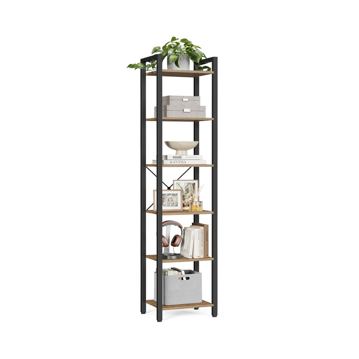 6-Tier Bookshelf Rustic Brown and Black 30 x 40 x 187.5 cm