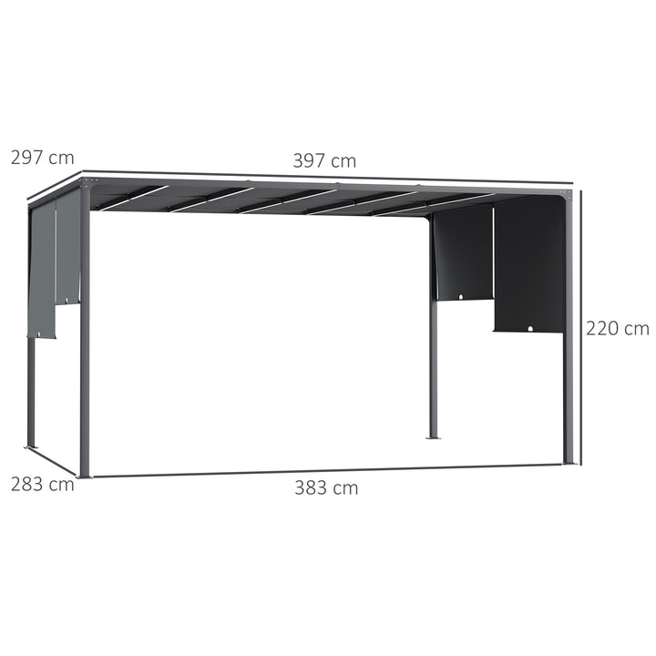 Outdoor Metal Garden Pergola with with Retractable Roof LED Lights, Solar Powered, for BBQ, Lawn, Backyard, Dark Grey