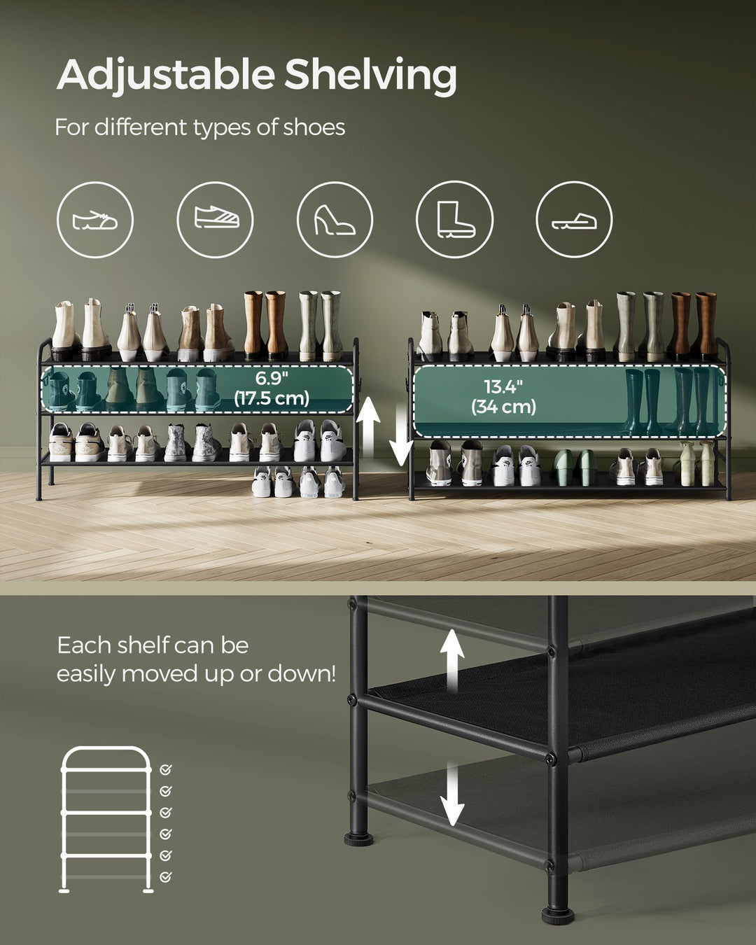 3 Tier Shoe Organizer Holds up to 18 Pairs of Shoes