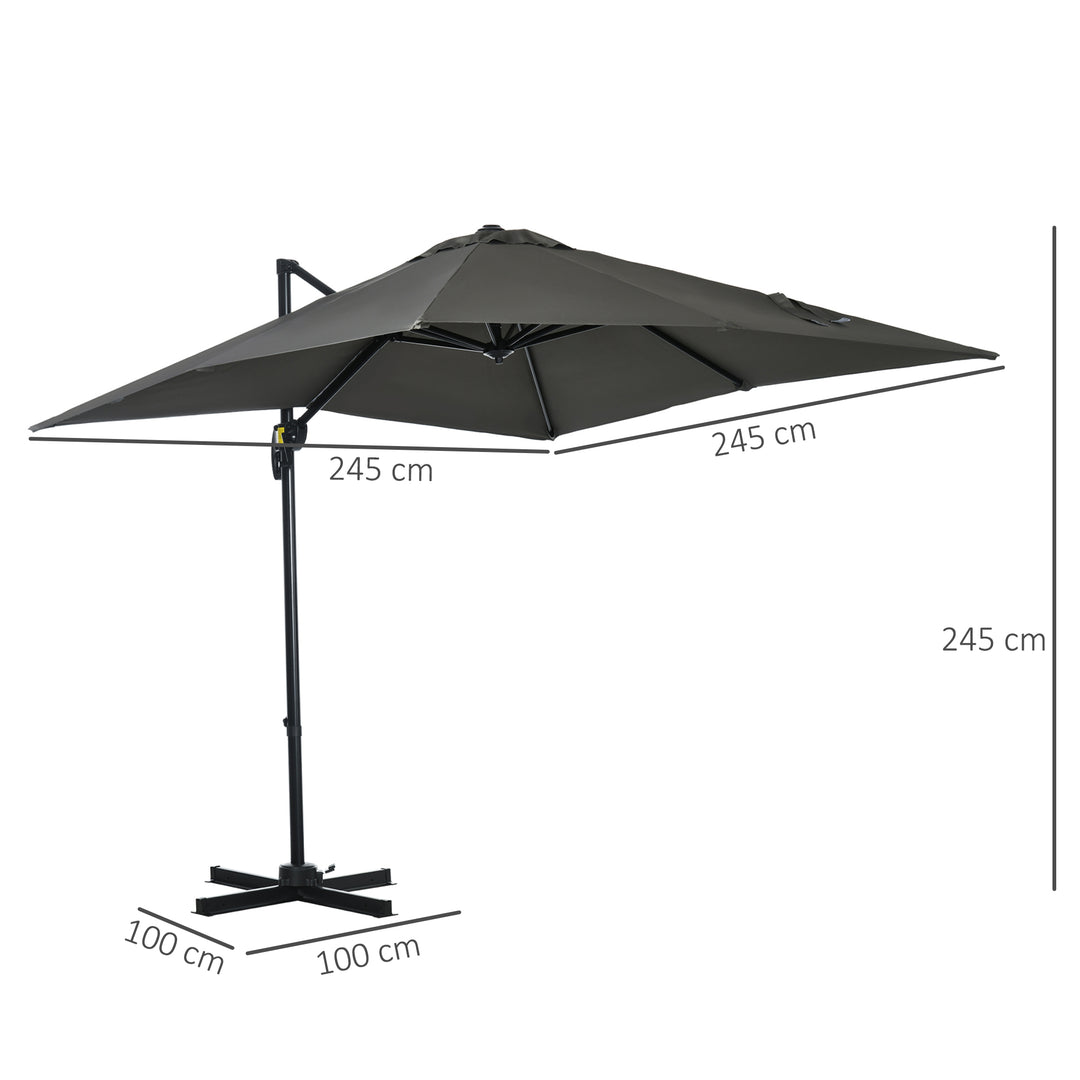 2.5 x 2.5m Patio Offset Parasol Cantilever Umbrella Sun Shade Canopy Shelter 360° Rotation with Crank Handle and Cross Base, Grey