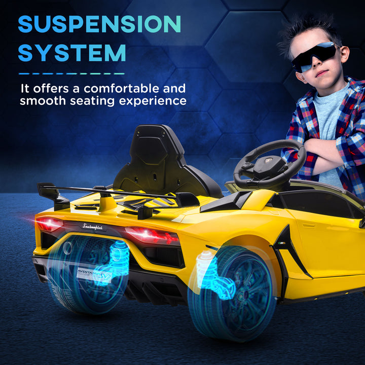 Lamborghini Licensed 12V Kids Electric Car w/ Butterfly Doors, Easy Transport Remote, Music, Horn, Suspension - Yellow