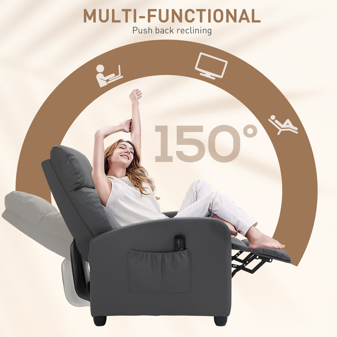 Recliner Sofa Chair PU Leather Massage Armcair w/ Footrest and Remote Control for Living Room, Bedroom, Home Theater, Grey