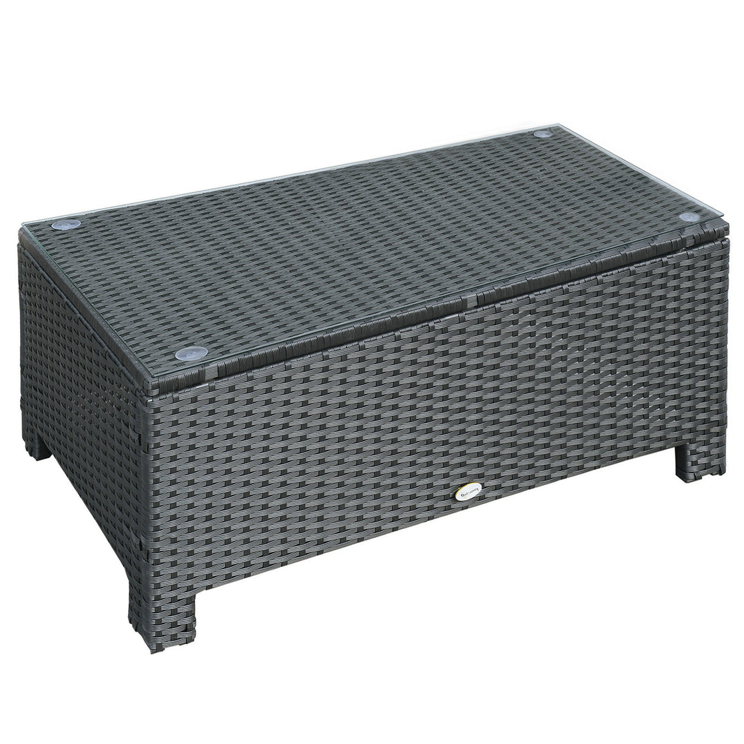 Rattan Garden Furniture Coffee Table Patio Iron Frame Tempered Glass (Black)