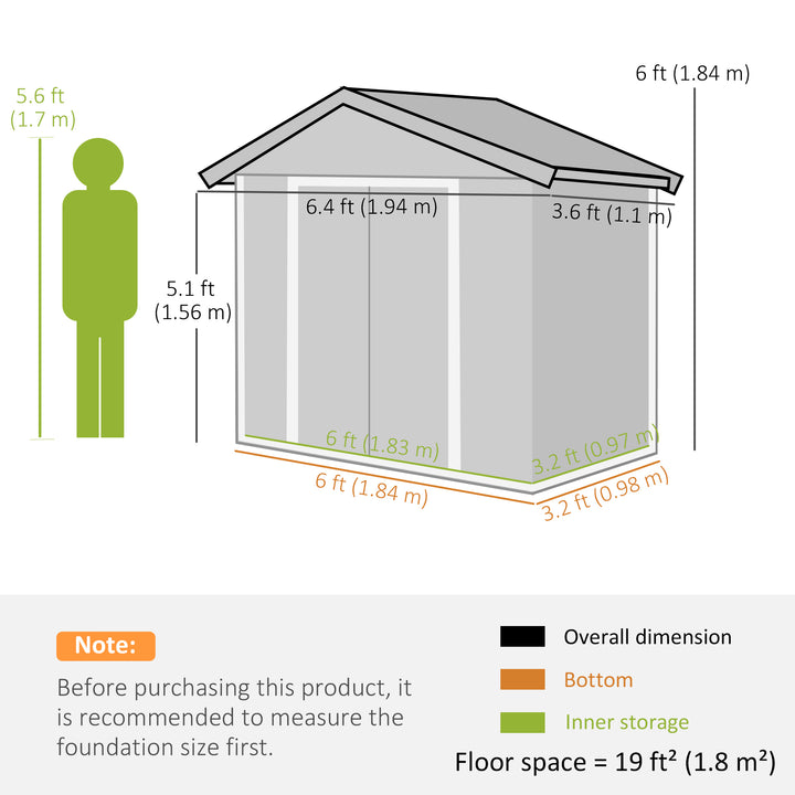 6.5ft x 3.5ft Metal Garden Storage Shed for Outdoor Tool Storage with Double Sliding Doors and 4 Vents, Green