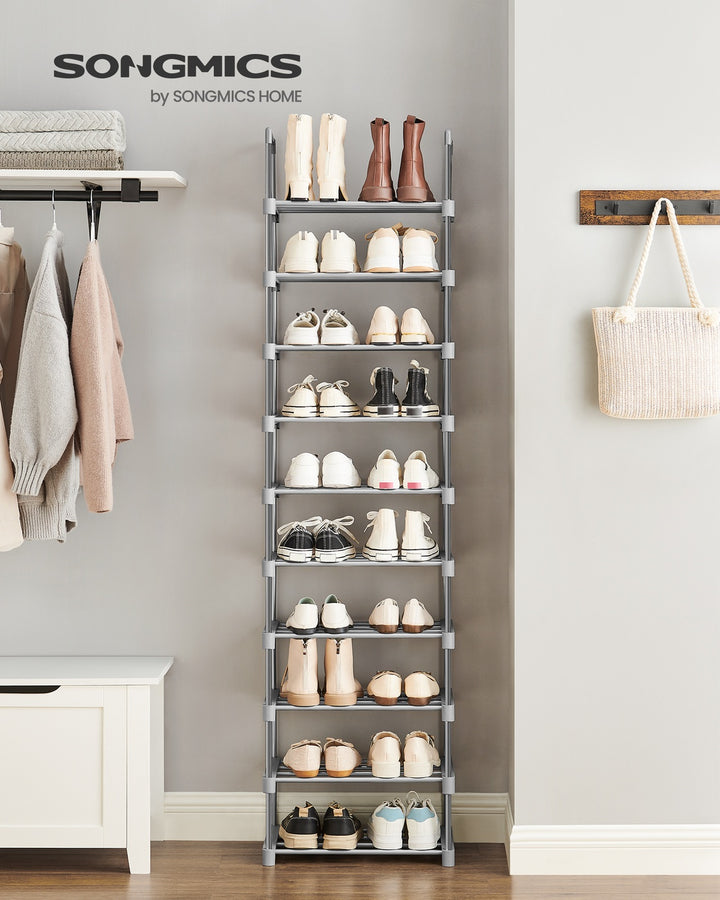 Grey Height-Adjustable Shoe Storage Organiser