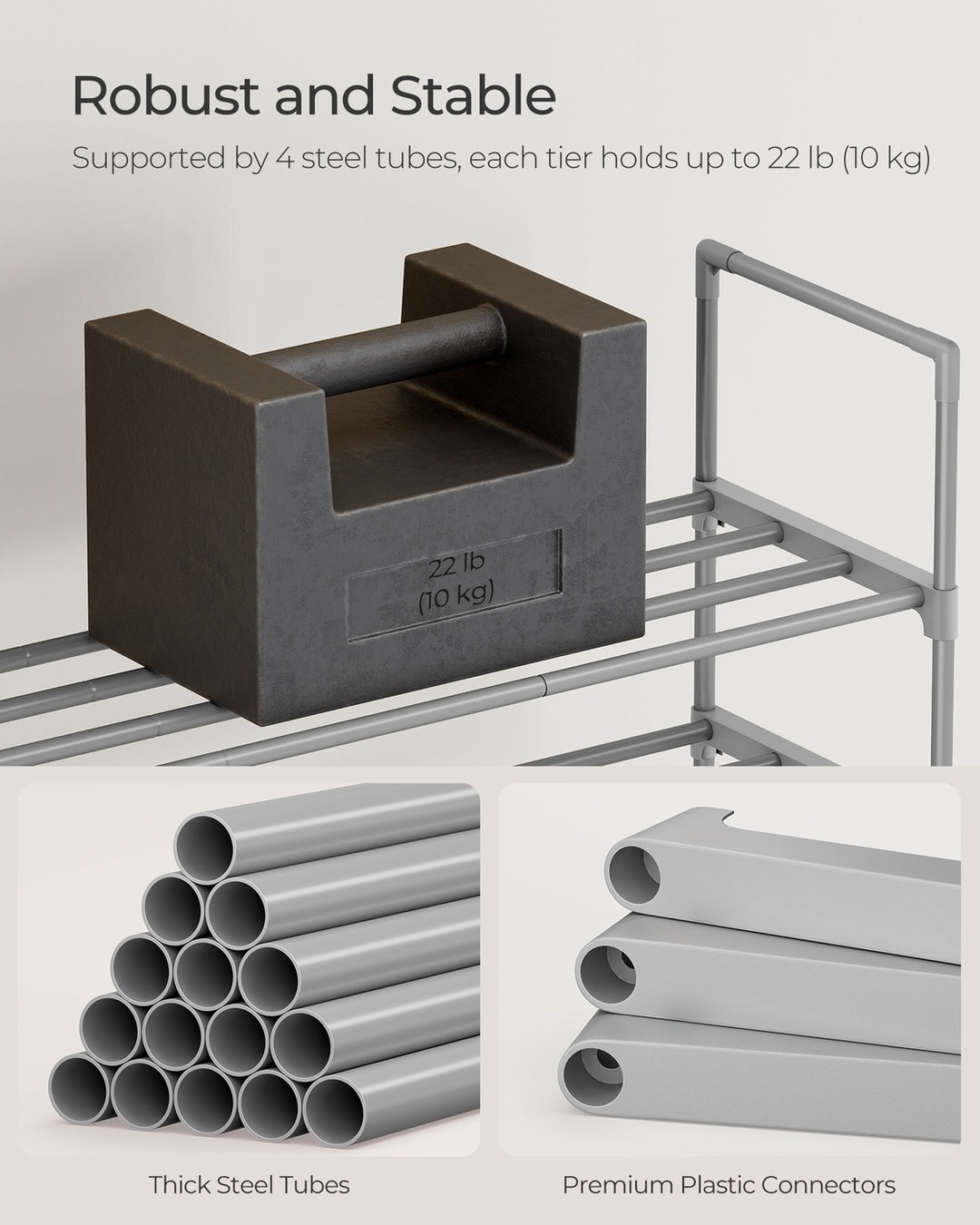 Grey Height-Adjustable Shoe Storage Organiser