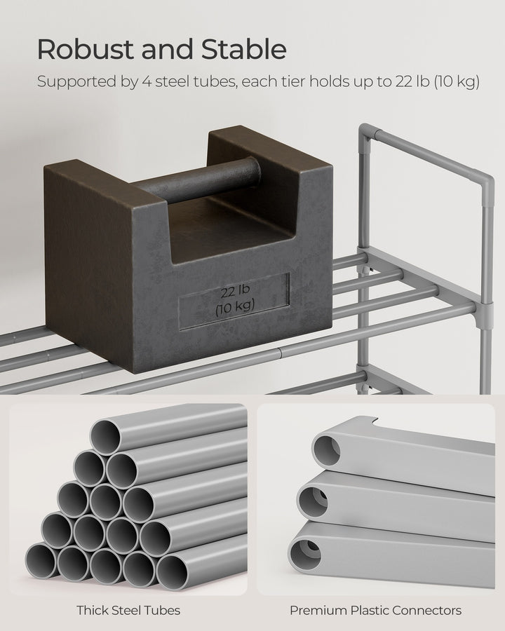 Grey Height-Adjustable Shoe Storage Organiser