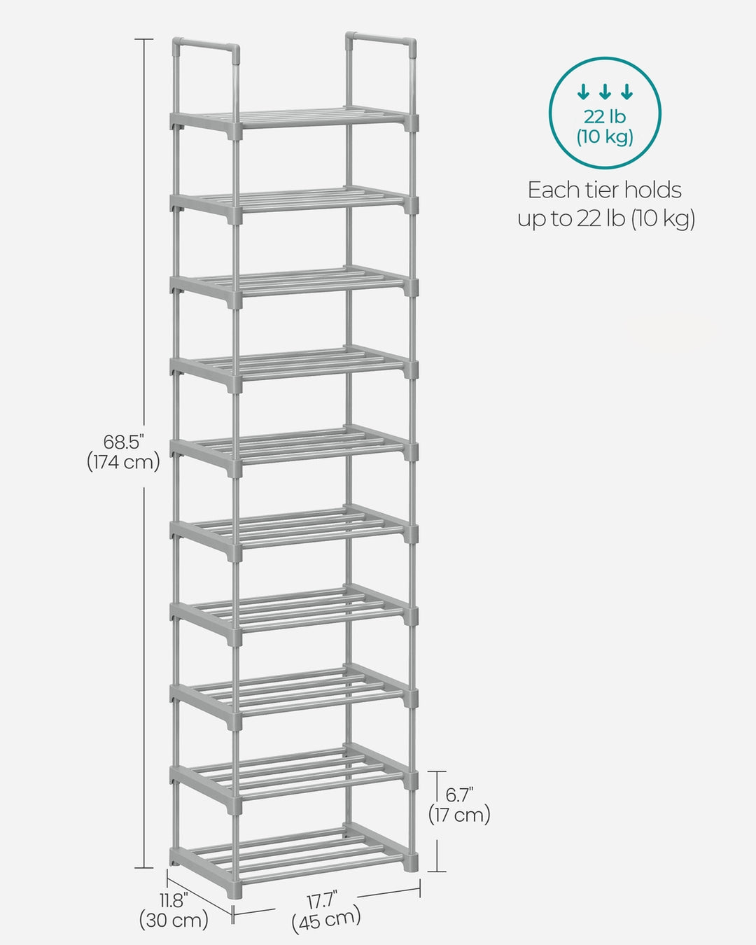 Grey Height-Adjustable Shoe Storage Organiser