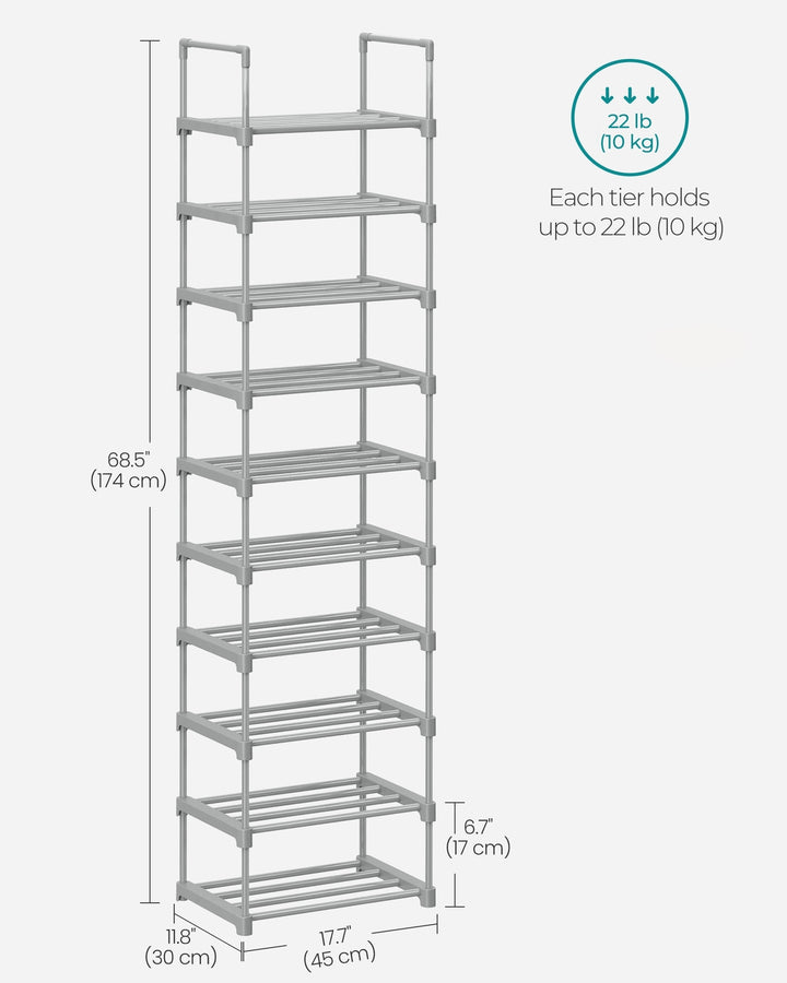 Grey Height-Adjustable Shoe Storage Organiser