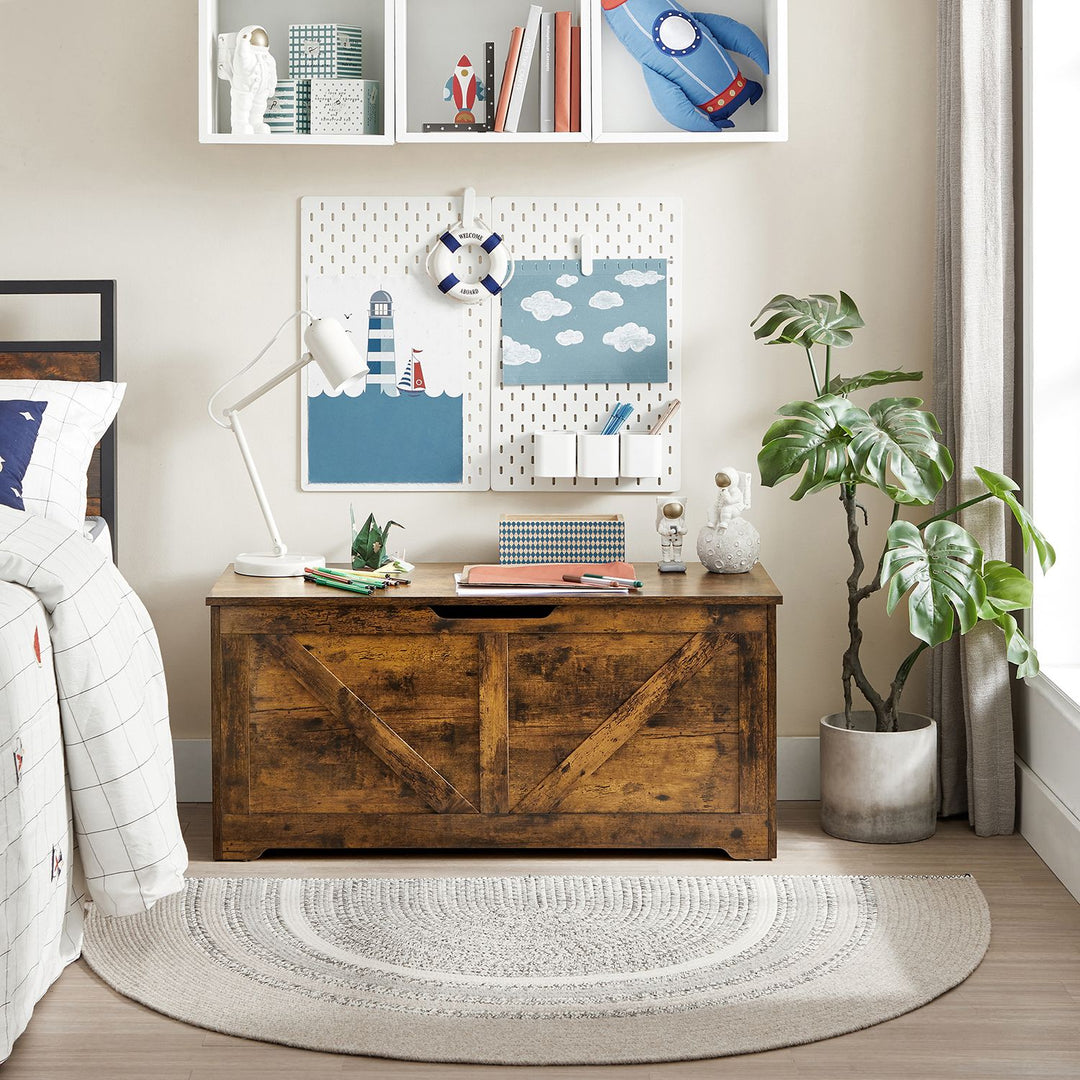 Storage Trunk with 2 Safety Hinges - Rustic Brown
