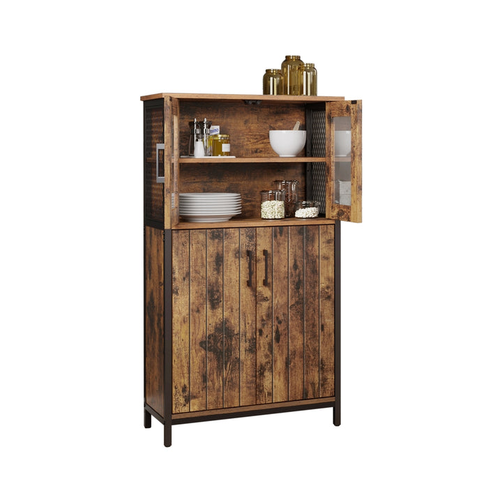 Rustic Brown Storage Cabinet with Glass Doors