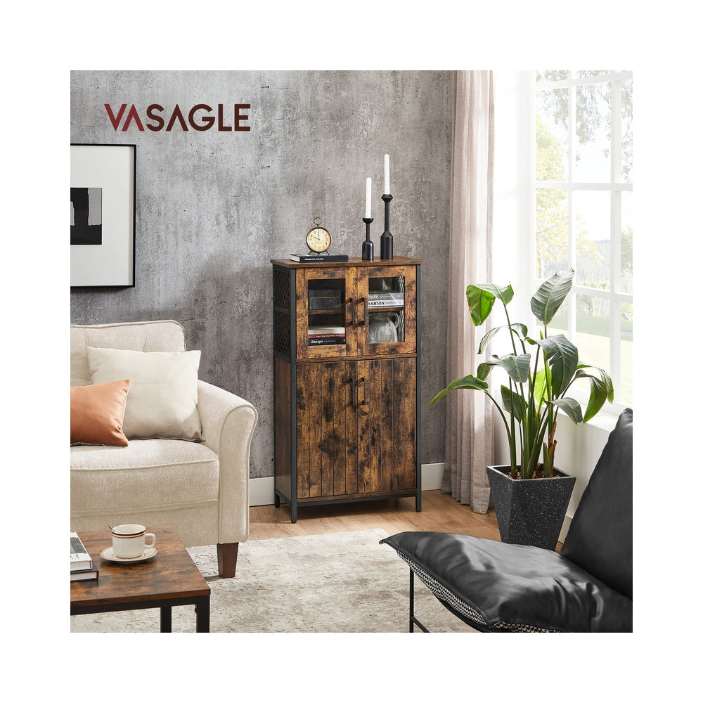 Rustic Brown Storage Cabinet with Glass Doors