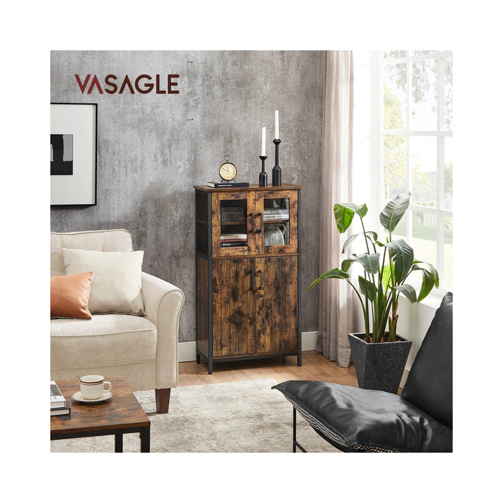 Rustic Brown Storage Cabinet with Glass Doors