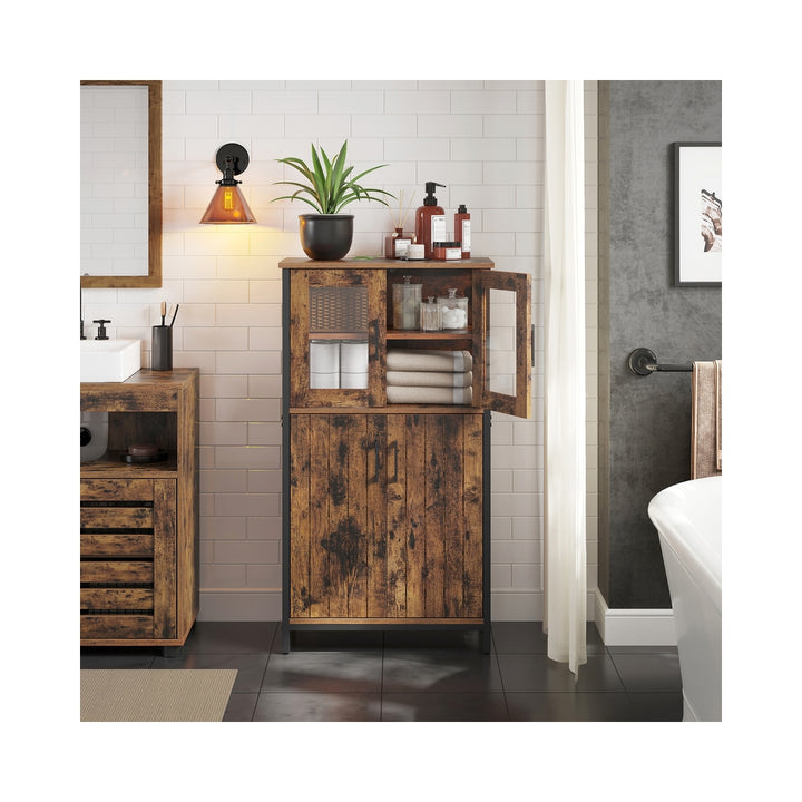 Rustic Brown Storage Cabinet with Glass Doors
