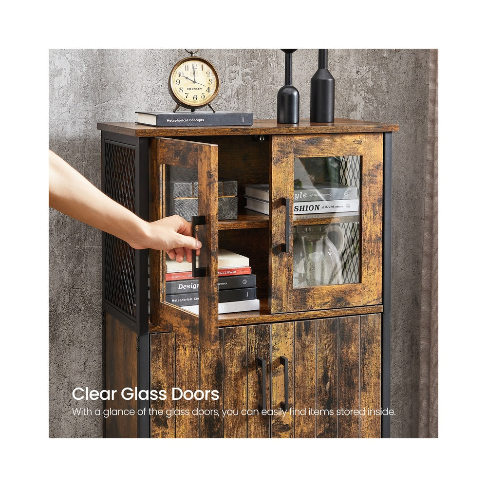 Rustic Brown Storage Cabinet with Glass Doors