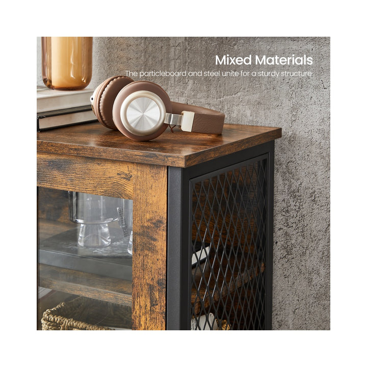 Rustic Brown Storage Cabinet with Glass Doors