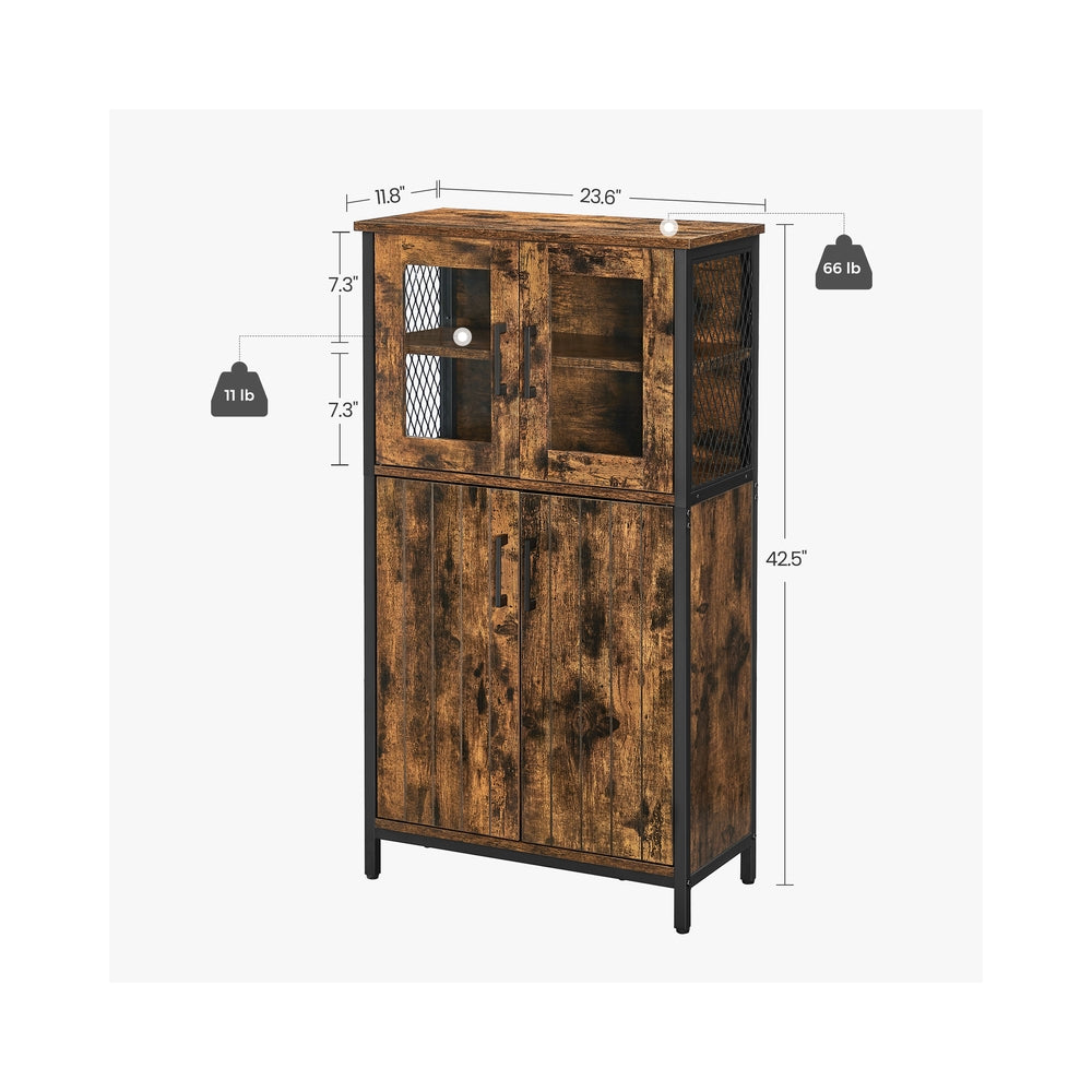 Rustic Brown Storage Cabinet with Glass Doors