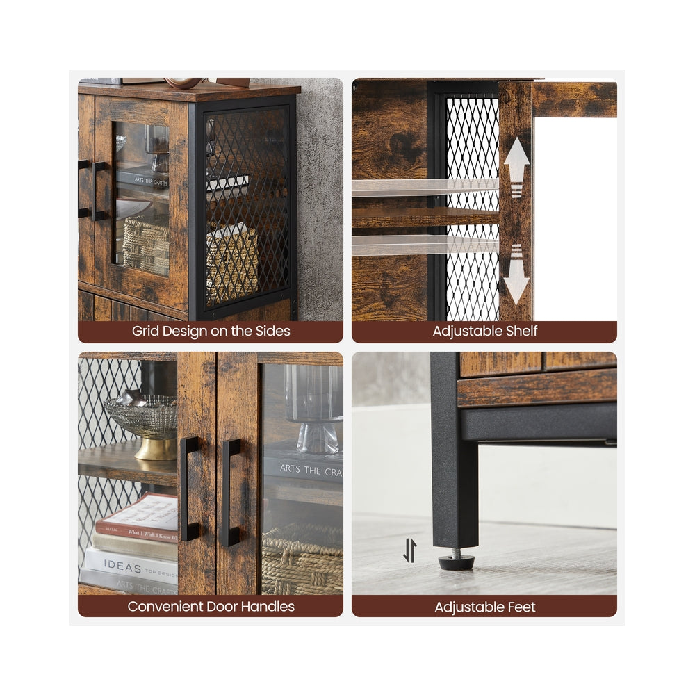 Rustic Brown Storage Cabinet with Glass Doors