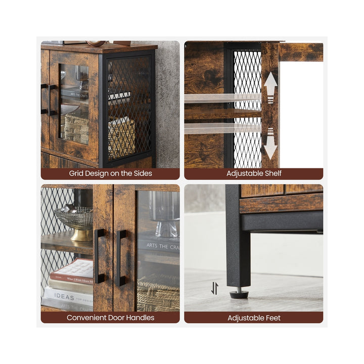Rustic Brown Storage Cabinet with Glass Doors